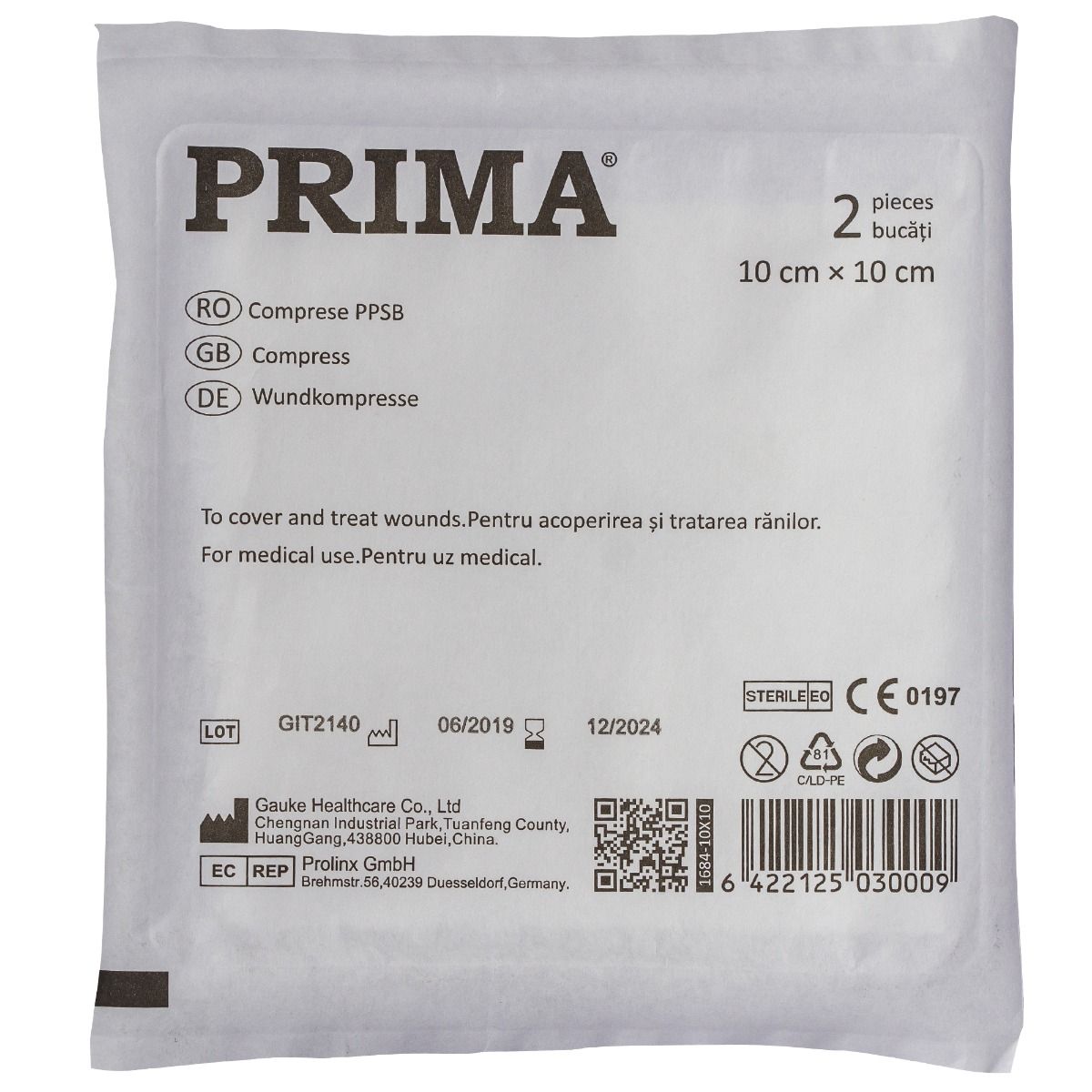 Compresa sterila PPSB, PRIMA, 10x10cm, 2 bucati — imaginea 2