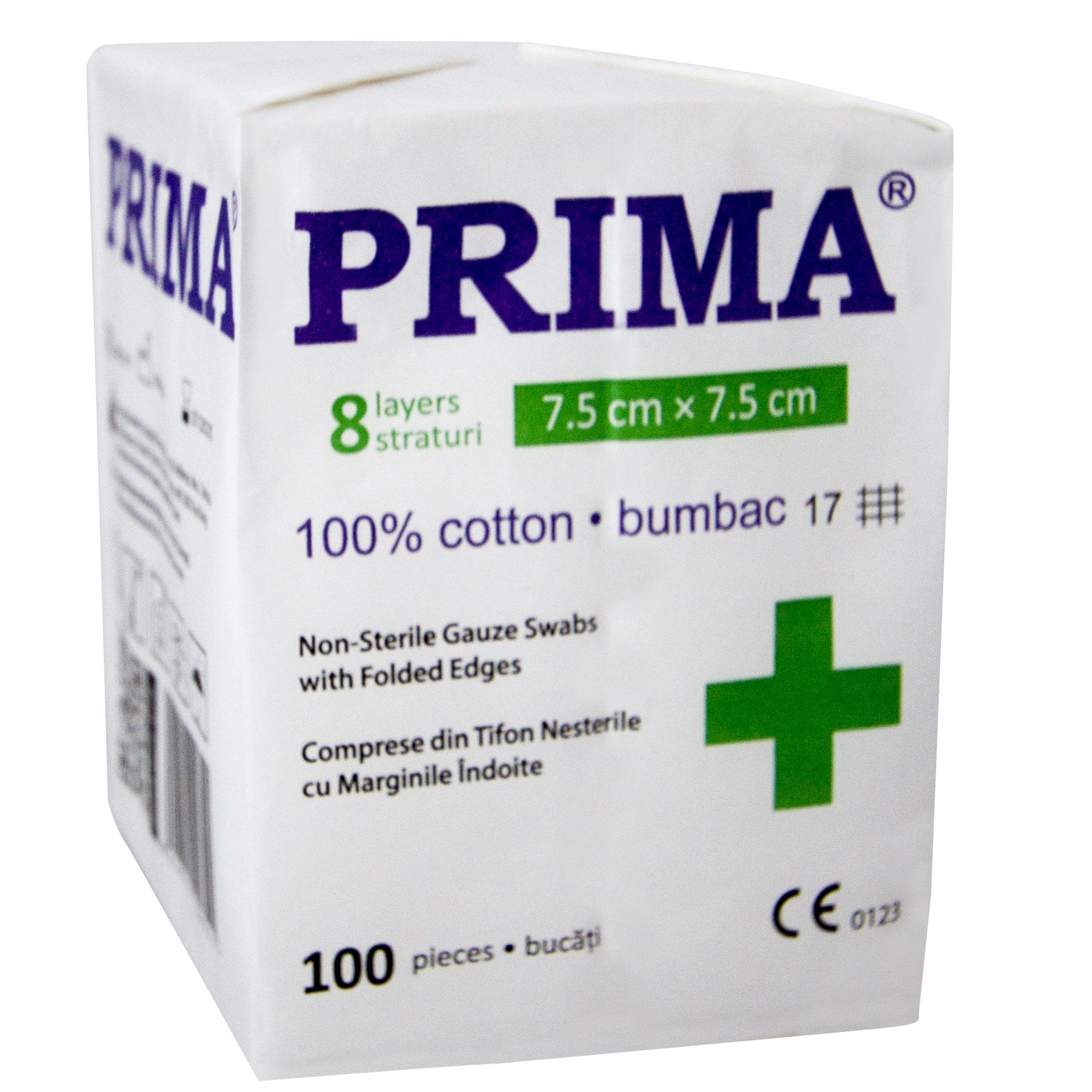 Comprese nesterile din tifon, PRIMA, 8 pliuri, 7.5x7.5cm, 100 bucati — imaginea 2