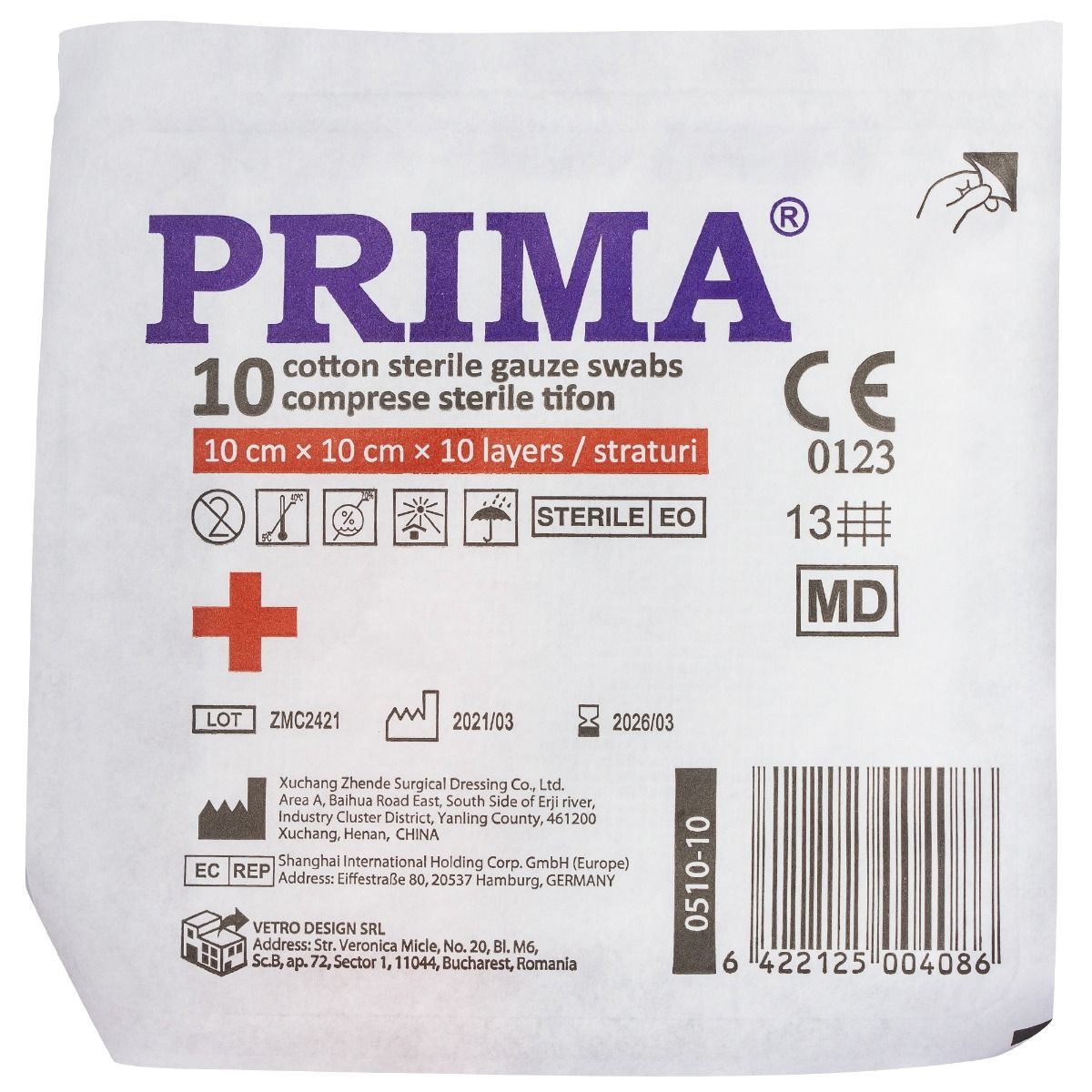 Comprese sterile din tifon, PRIMA, 10x10cm, 10 bucati — imaginea 4
