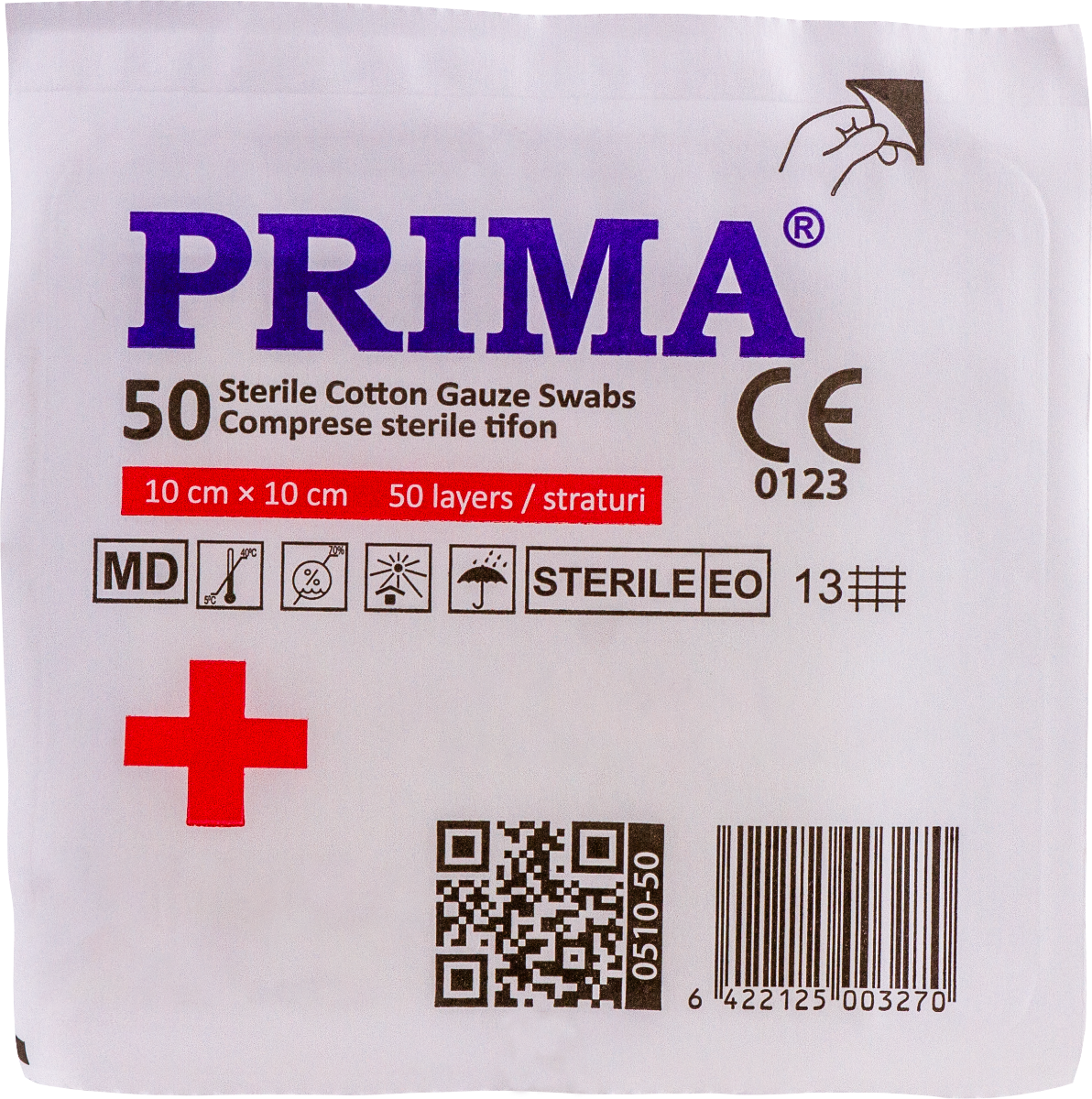 Comprese sterile din tifon PRIMA, 10x10cm, 50 bucăți — imaginea 3
