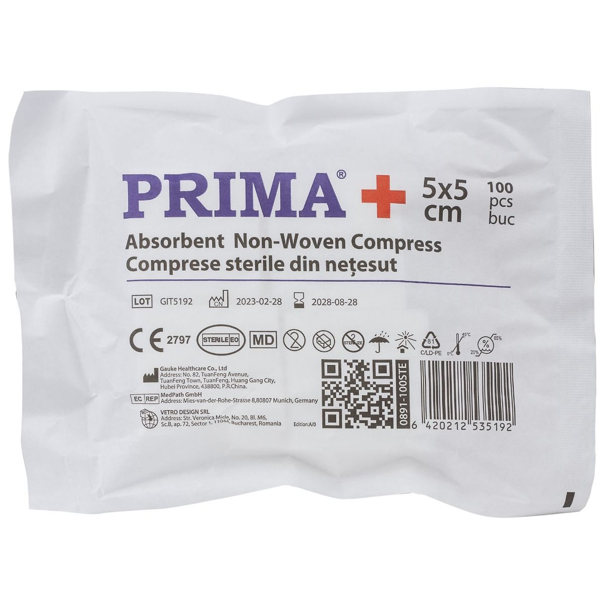 Comprese sterile PPSB PRIMA, pliate, 5x5 cm, 100 bucăți — imaginea 6