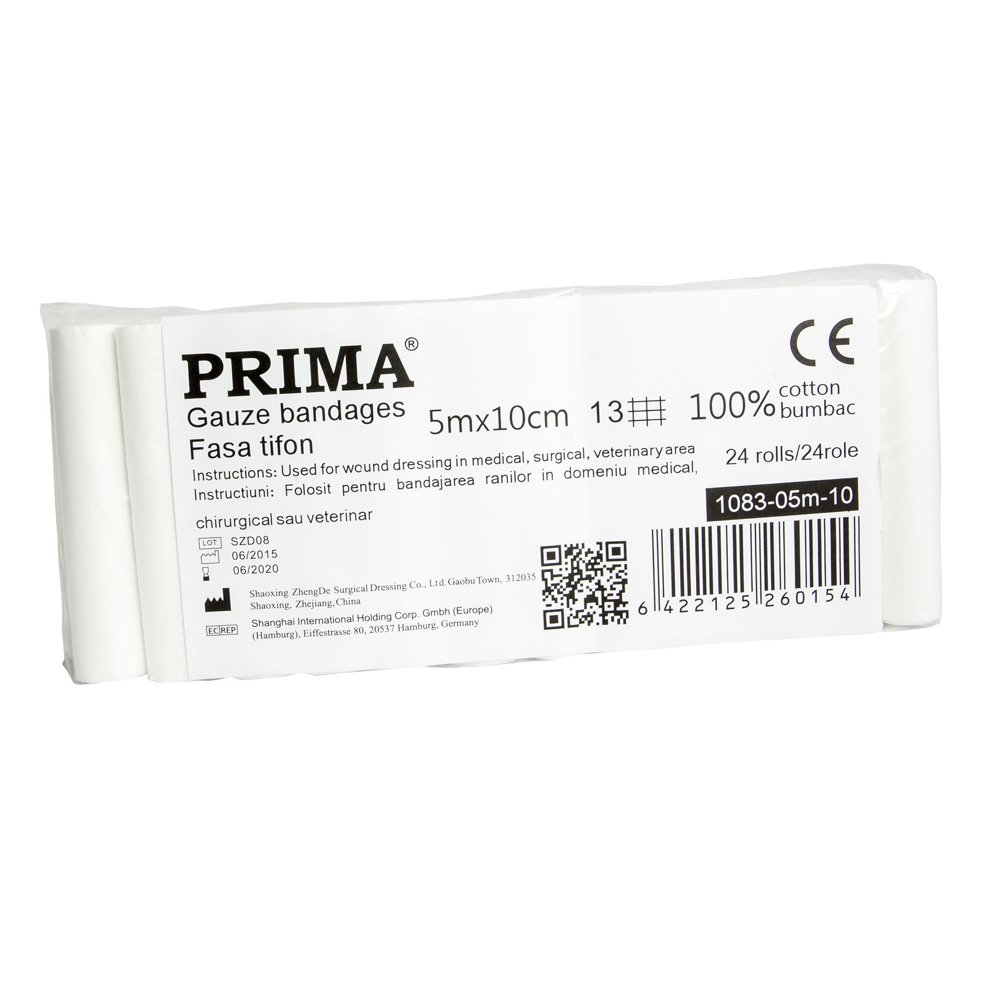 Fășă Tifon Sterilă PRIMA, 5m x 10cm, Bumbac, 24 Role