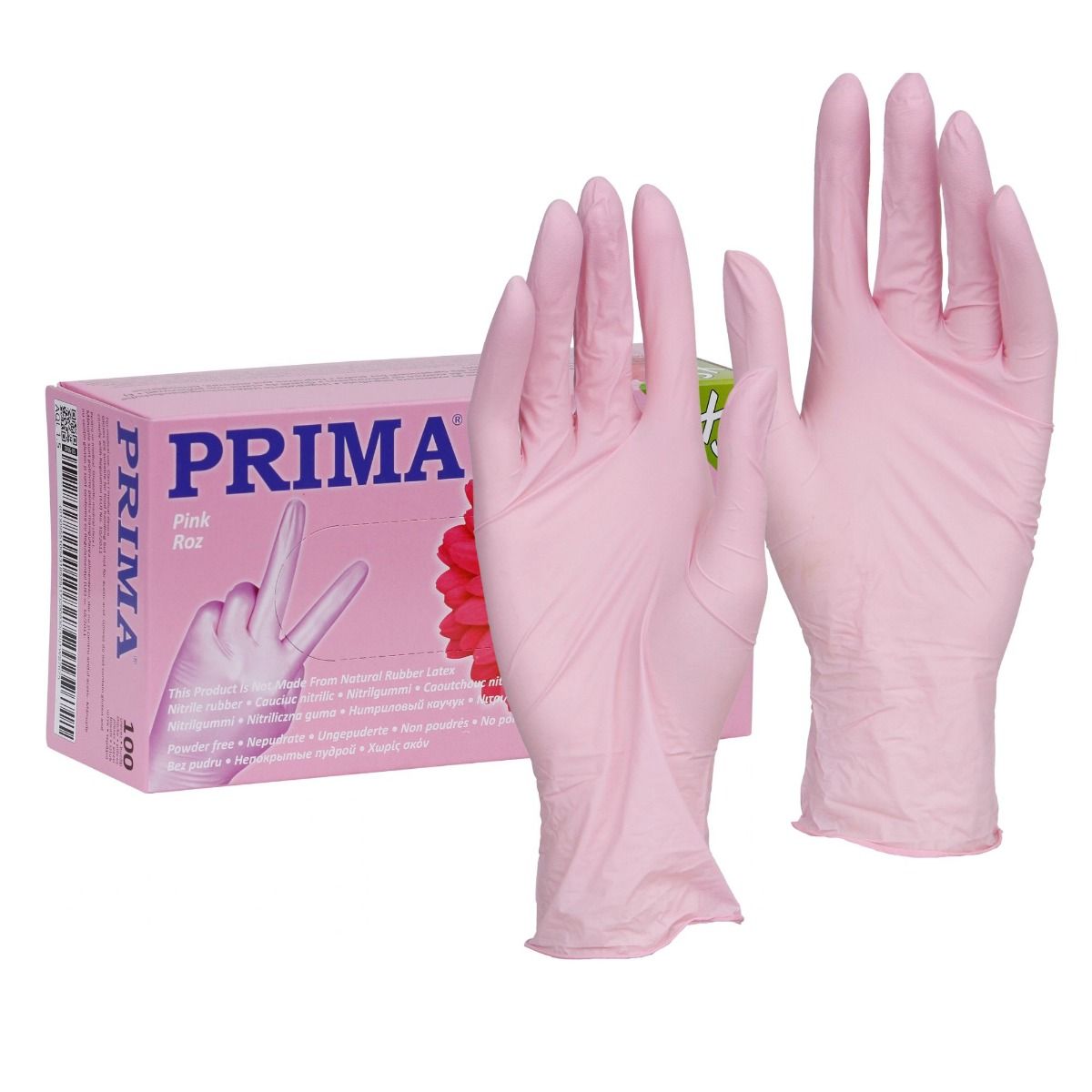 Manusi examinare roz din nitril, nepudrate, PRIMA, marimi S-XL, 100 bucati
