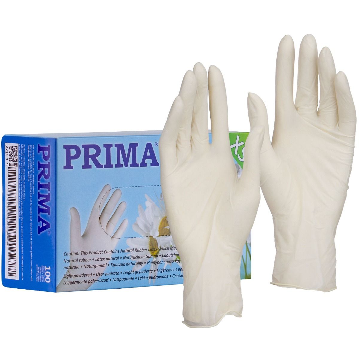 Mănuși latex pudrate albe, examinare, PRIMA, S-XL, 100 buc.