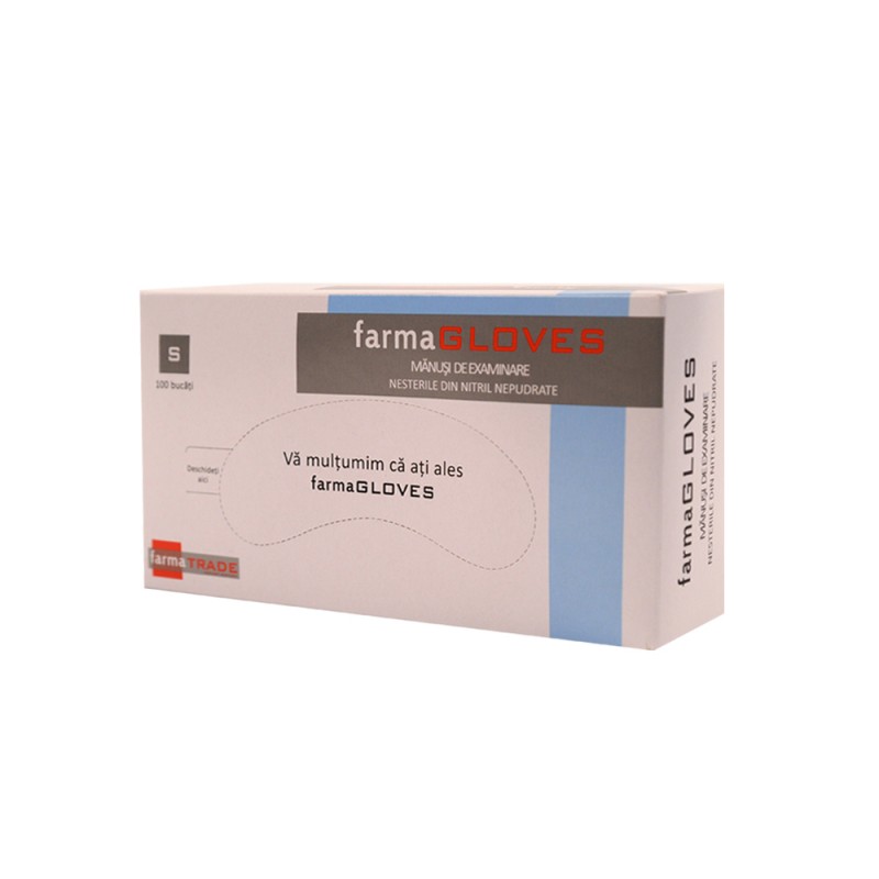 Mănuși nitril albastre mărimea S, 100 buc, Farma Gloves