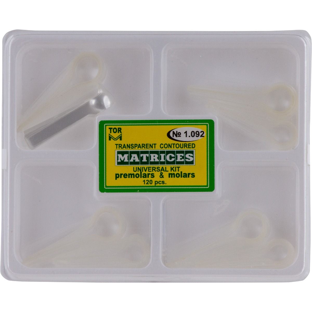 Matrici dentare conturate Mylar cu maner de fixare, 8 marimi, pentru restaurari stomatologice, set 120 bucati