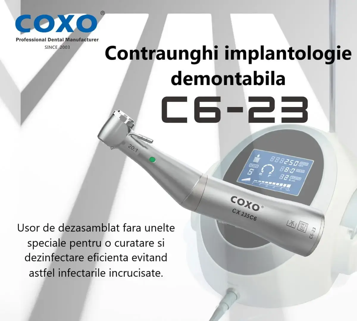 Piesă Contraunghi Implantologie COXO C6-23, Reducție 20:1, Precizie Maximă — imaginea 11