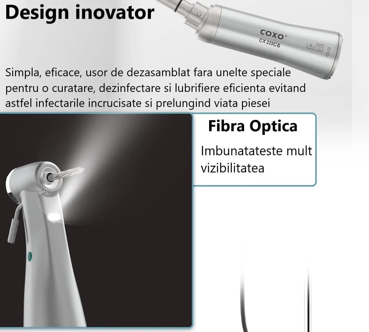 Piesă Contraunghi Implantologie COXO C6-22, 20:1, Fibră Optică — imaginea 9