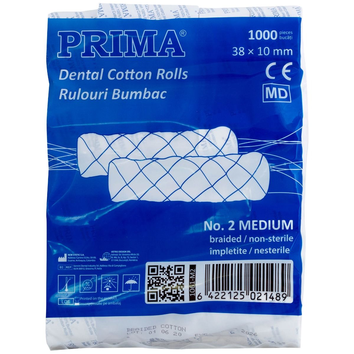 Rulouri dentare bumbac, PRIMA, impletite, Nr. 2, 38x10mm, 1000 bucati — imaginea 2