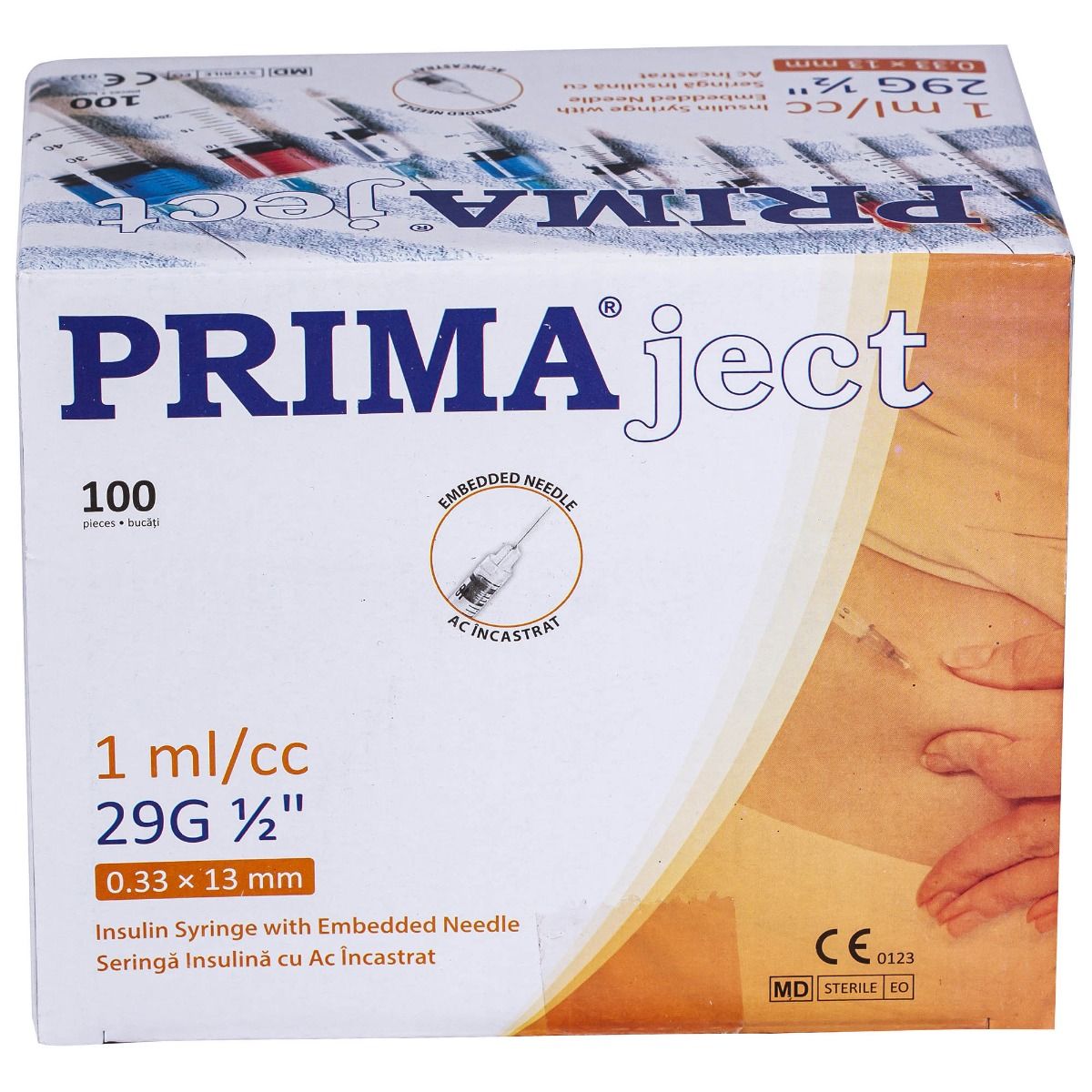 Seringi insulina 1ml PRIMA cu ac fix 29G (0.33x13mm), sterile, 100 bucati — imaginea 2