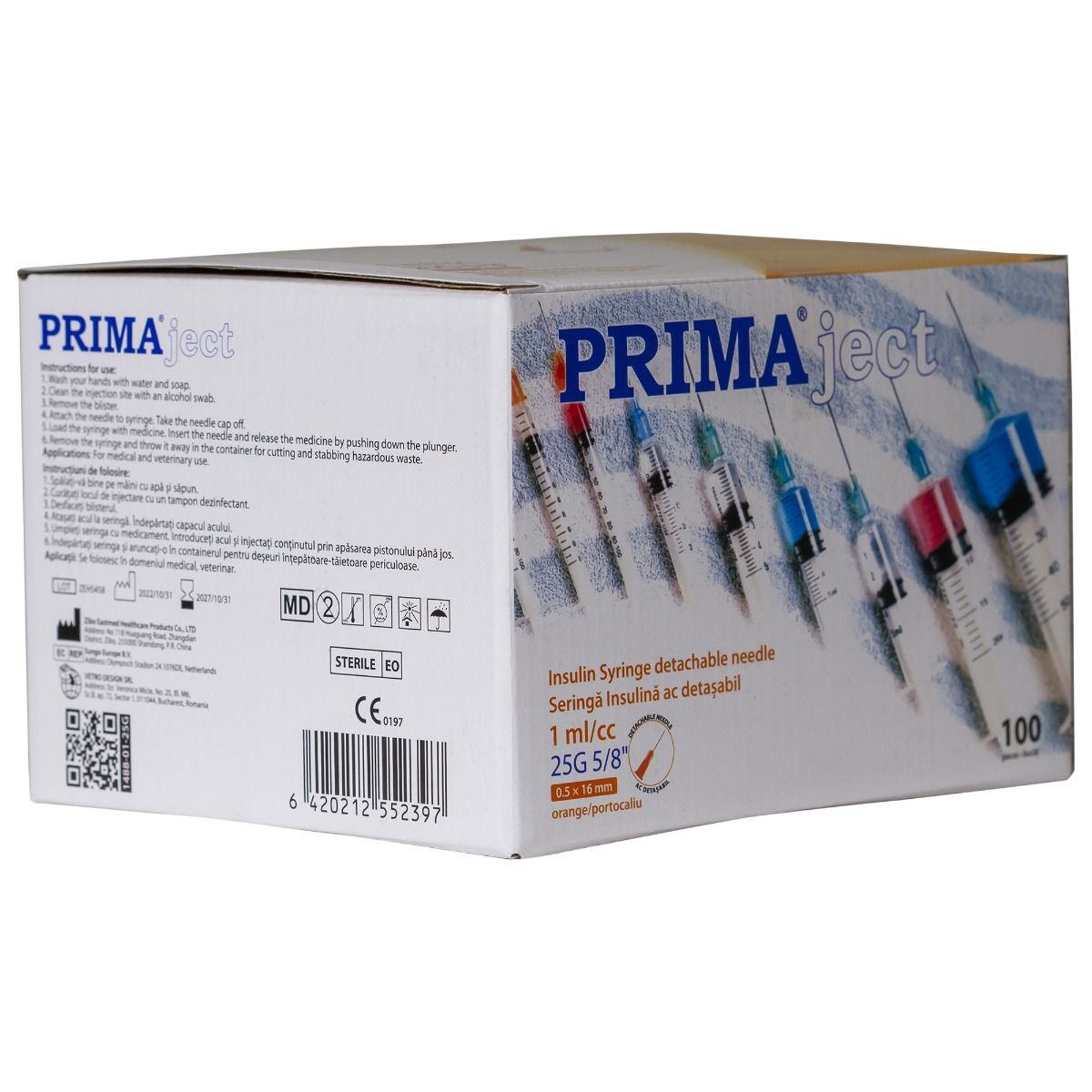 Seringi insulină PRIMA 1ml, ac detașabil 25G, 100 buc — imaginea 6