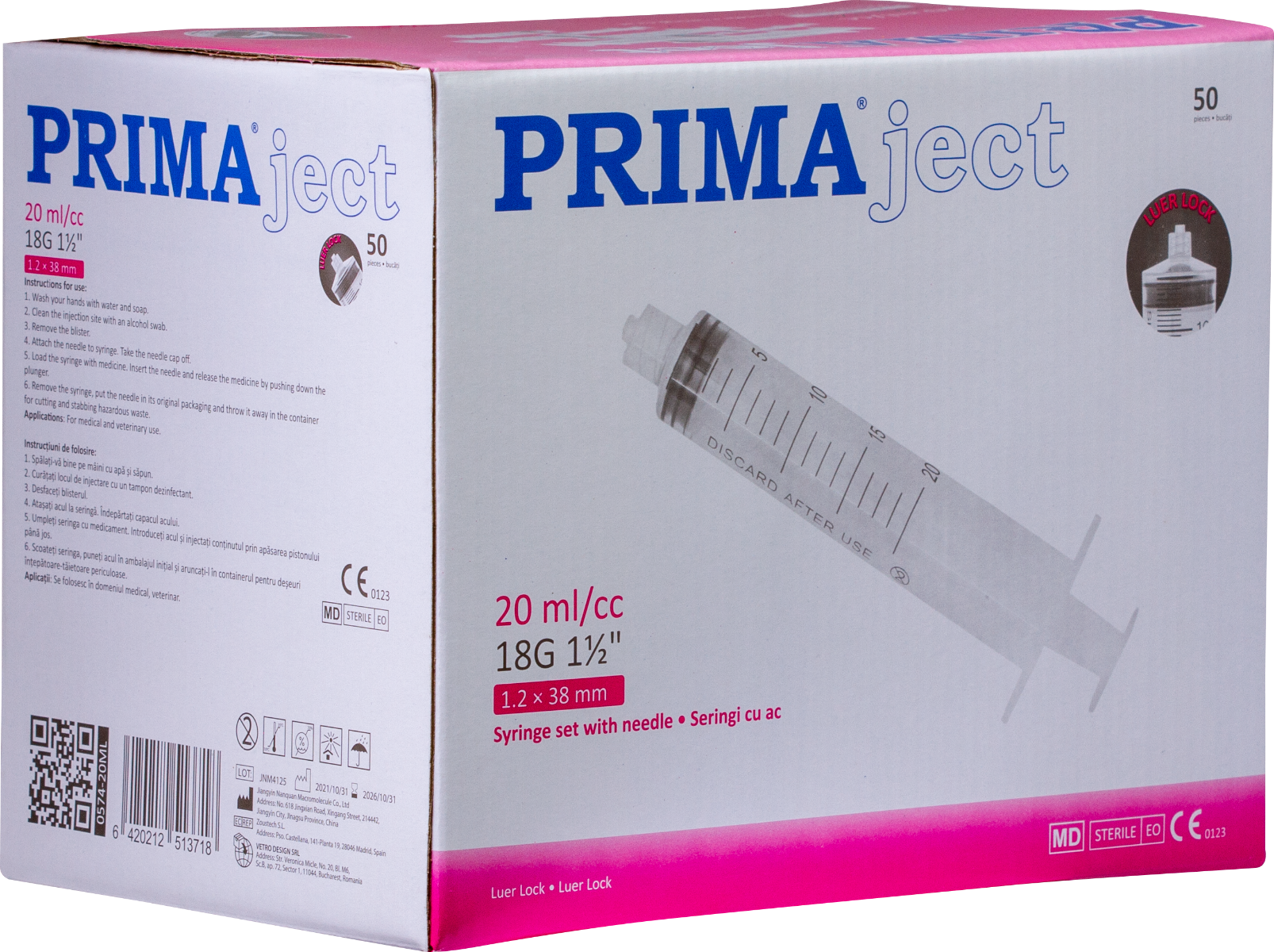 Seringi Luer Lock 20ml, PRIMA, cu ac 18G, 50 bucati — imaginea 5