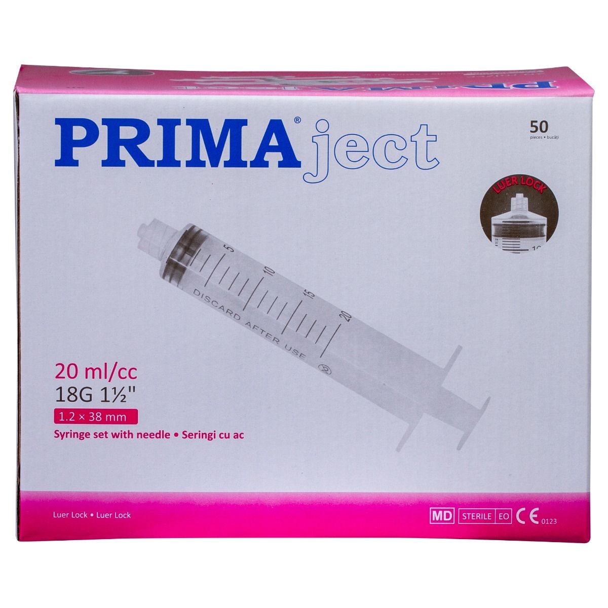 Seringi sterile Luer Lock 20ml, PRIMA, cu ac 18G, 50 buc. — imaginea 4