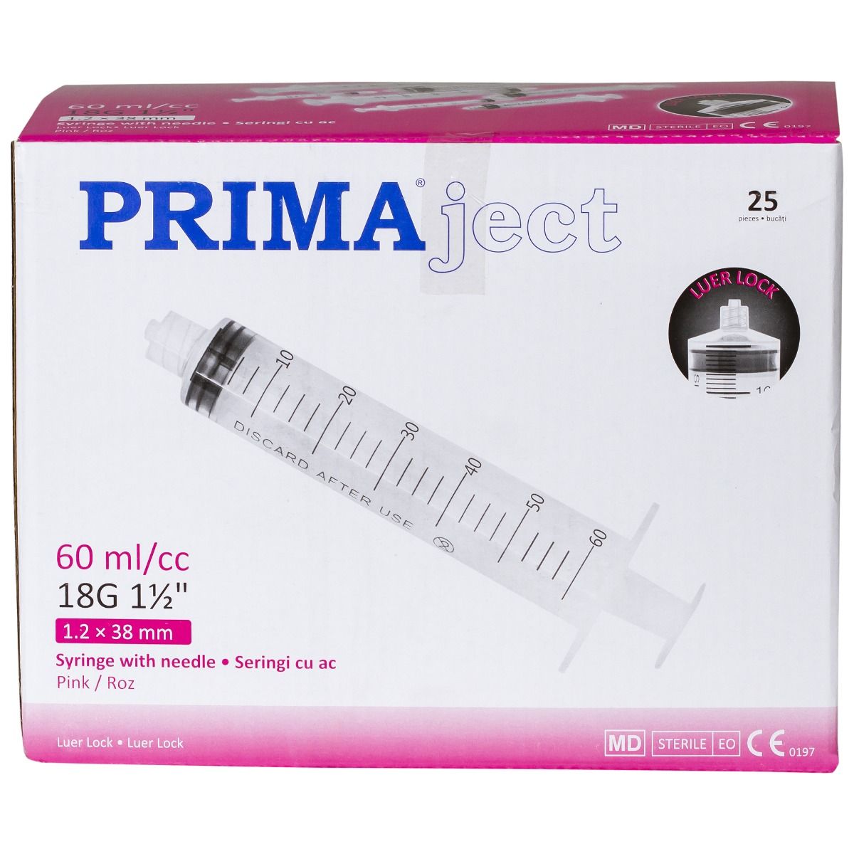 Seringi sterile Luer Lock PRIMA 50/60ml, cu ac 18G, 25 buc. — imaginea 5