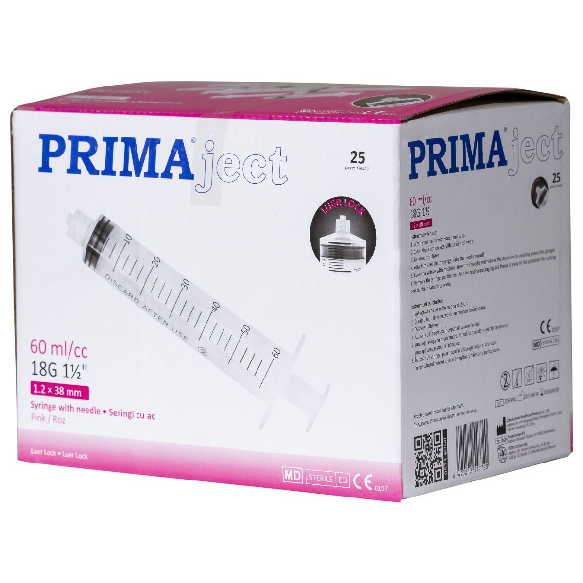 Seringi sterile Luer Lock PRIMA 50/60ml, cu ac 18G, 25 buc. — imaginea 6