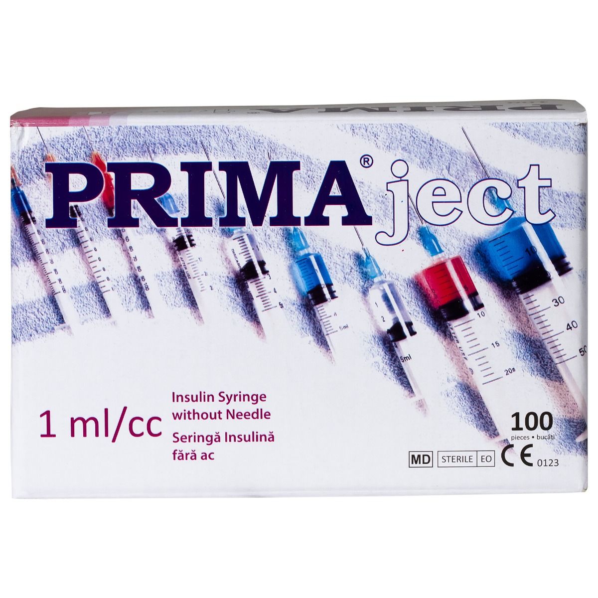 Seringi sterile PRIMA 1ml pentru insulină, fără ac, 100 bucăți — imaginea 3