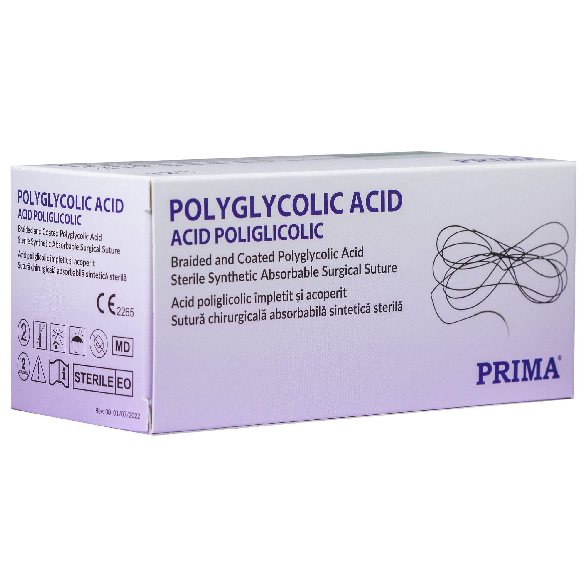 Sutură resorbabilă PGA PRIMA, 4/0, ac Tapercut 18mm