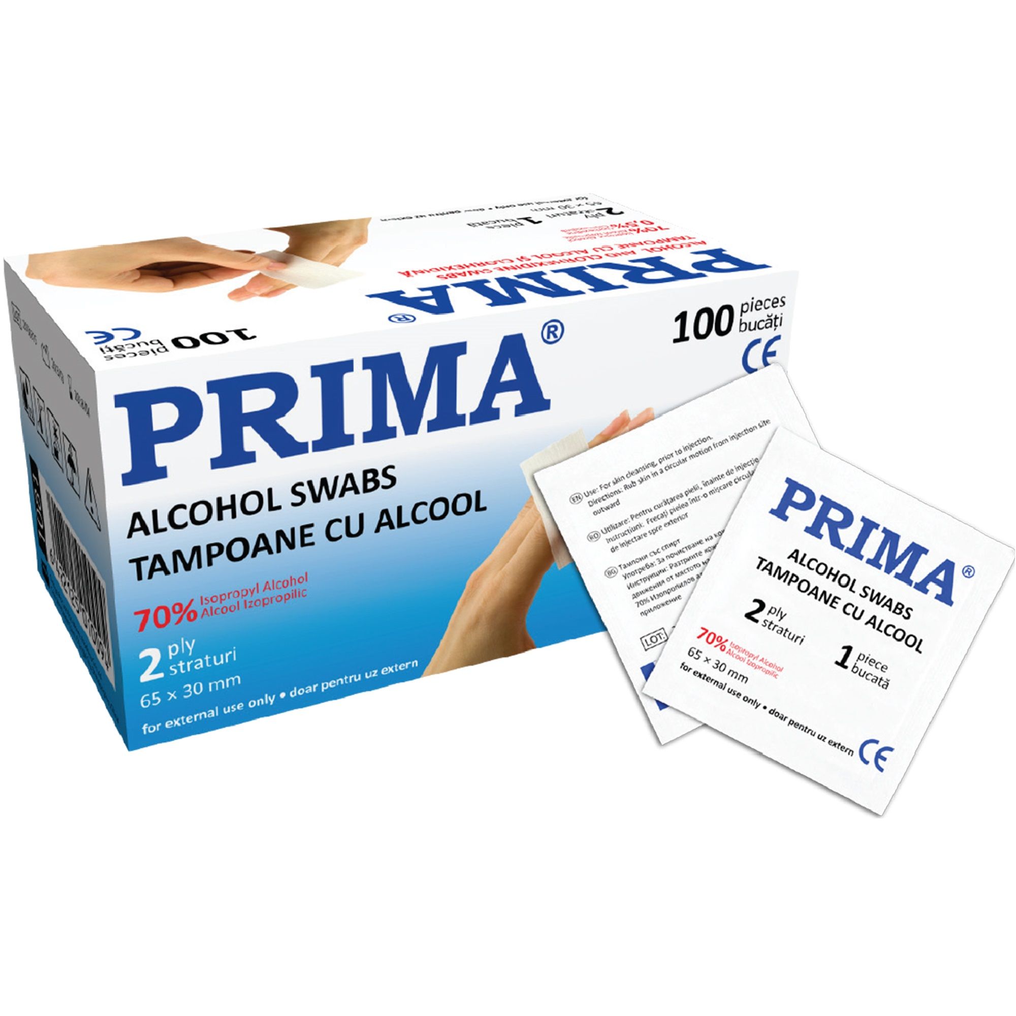 Tampoane sterile PRIMA, cu alcool izopropilic 70%, 100 buc — imaginea 3