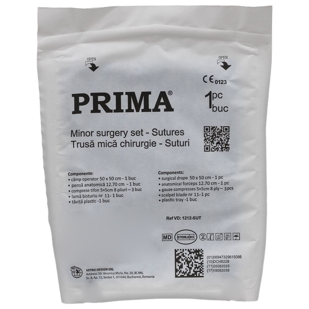 Trusa mica chirurgie suturi sterila, PRIMA, camp operator 50×50 cm, pensa, lama bisturiu, tava compartimentata — imaginea 2
